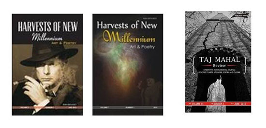 Images of Cyberwit publications with Kusum Shukla's poetry and art works.