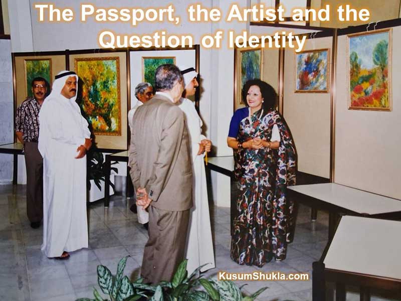 Kusum Shukla with guests at her art show in Doha Ramada